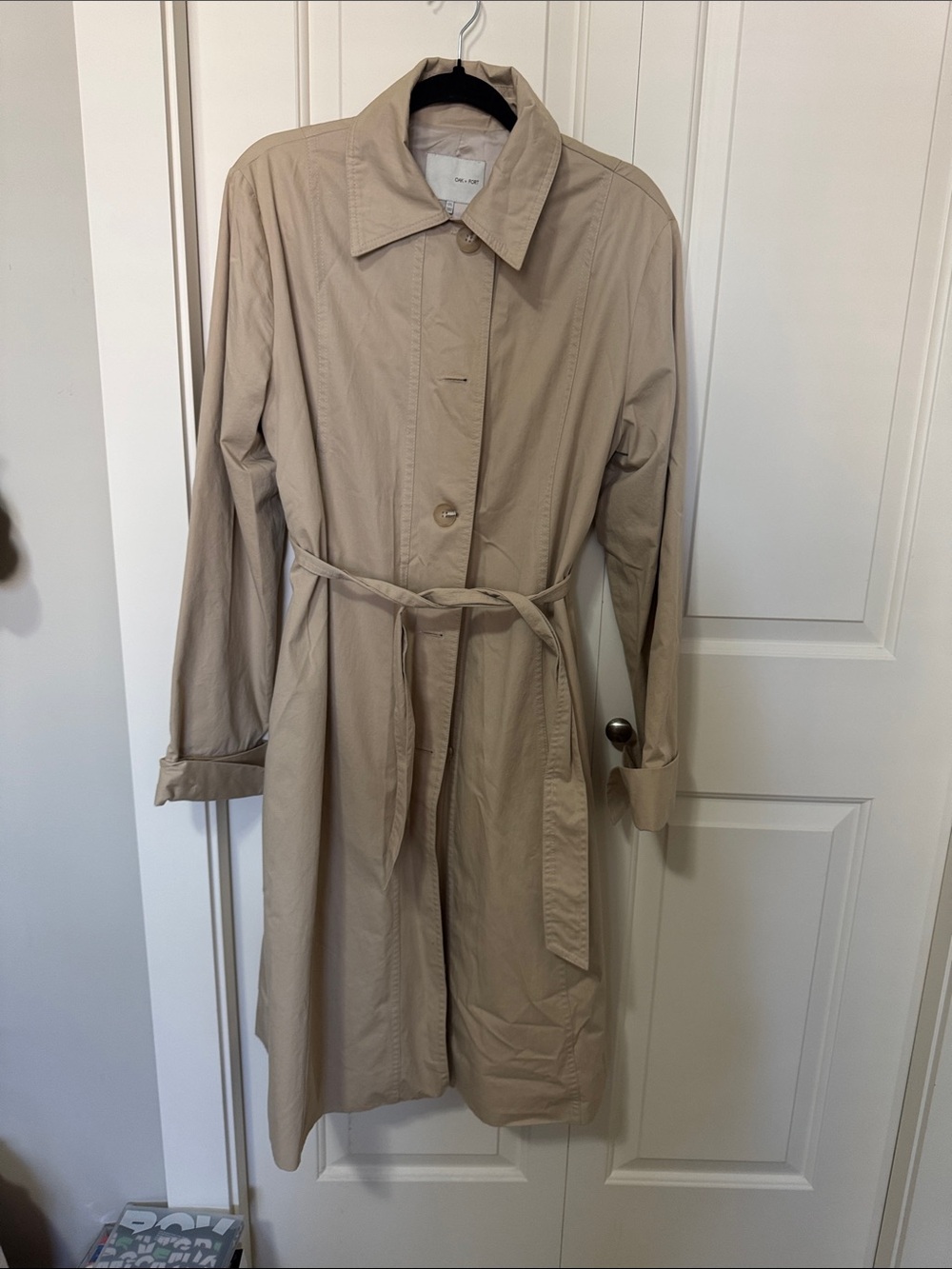 OAK + FORT Neutral Beige Belted Trench Coat